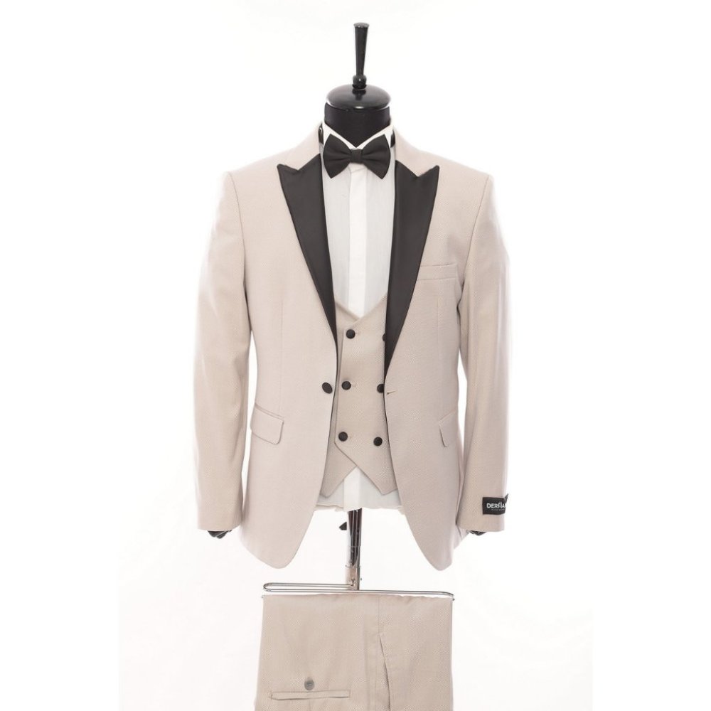 Derman Ecru Satin Collar 3 Piece Tuxedo